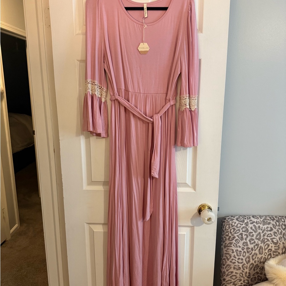 Pinkblush Mauve Long Sleeve Dress with Lace Detail